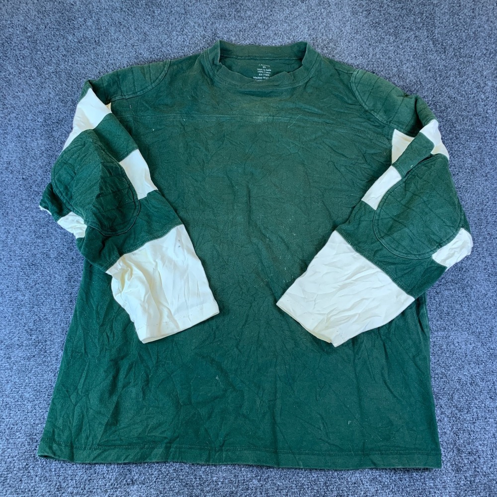 J. Peterman Rugby Shirt Men XL Green Good Quilted Patches Striped Cotton